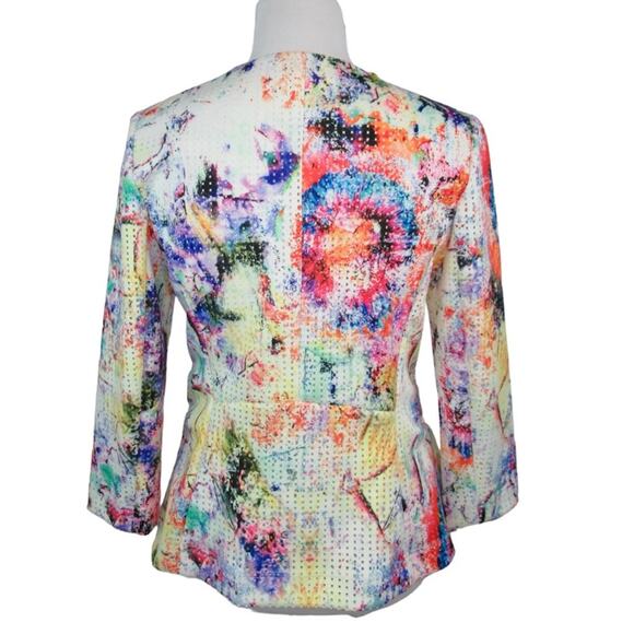 MONA LEAH COUTURE Perforated Watercolor Open Draped Front Jacket Size Small - Picture 4 of 11